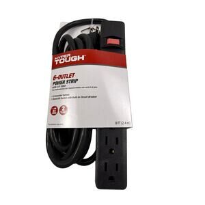New Hyper Tough Indoor 6-Outlet Power Strip with 8ft Cord, 15A,125V, Black